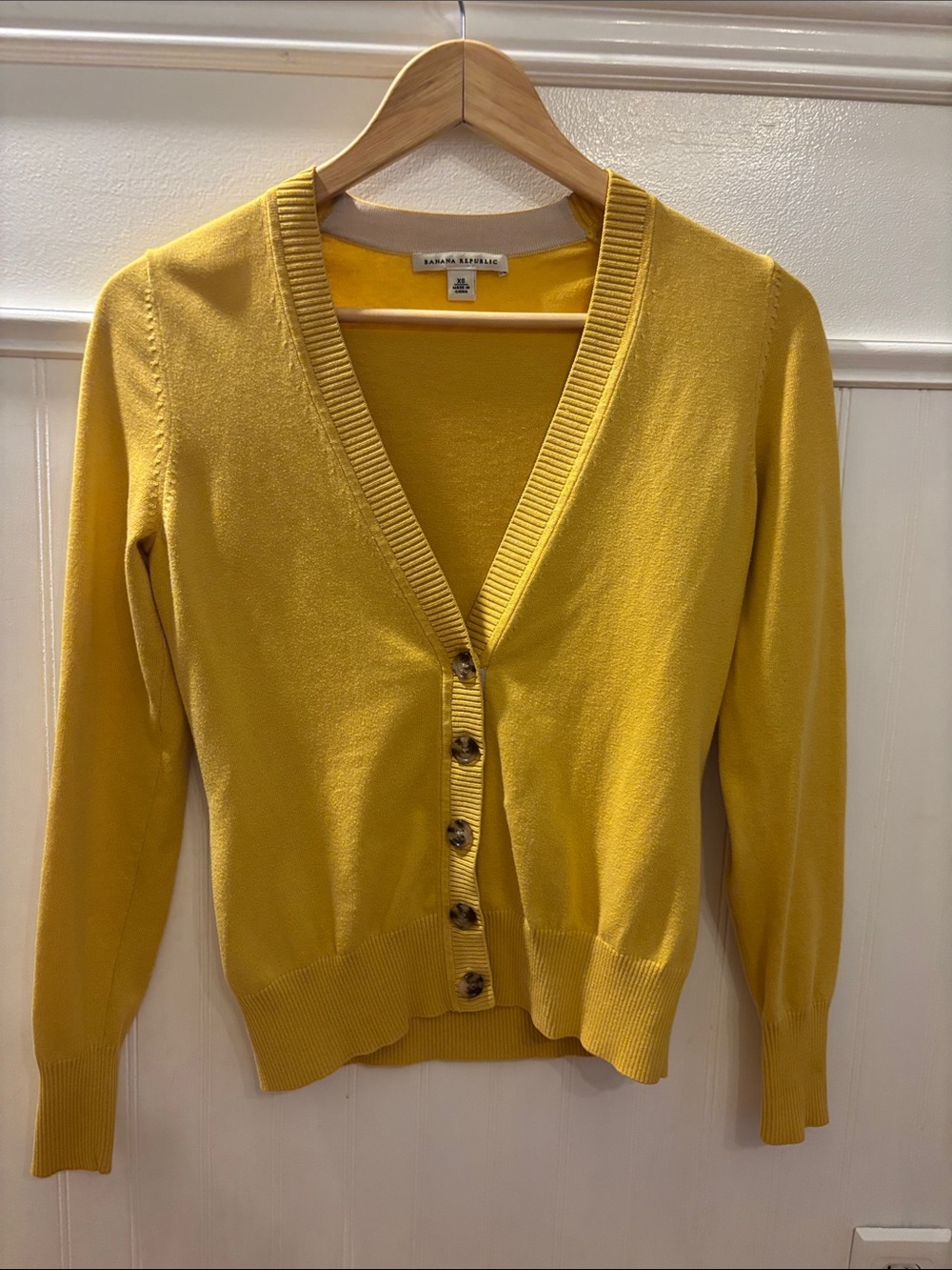 Banana Republic Bright Mustard V-Neck Button Front Cardigan